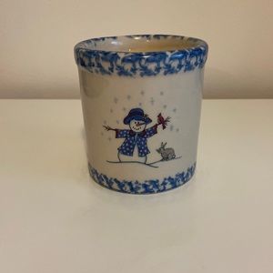 Roseville Spongeware Christmas / Holiday Snowman Candle